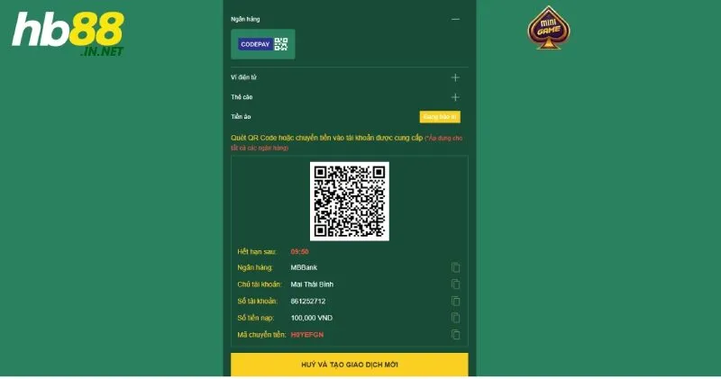 Hướng dẫn nạp tiền HB88 cho bet thủ chi tiết nhất